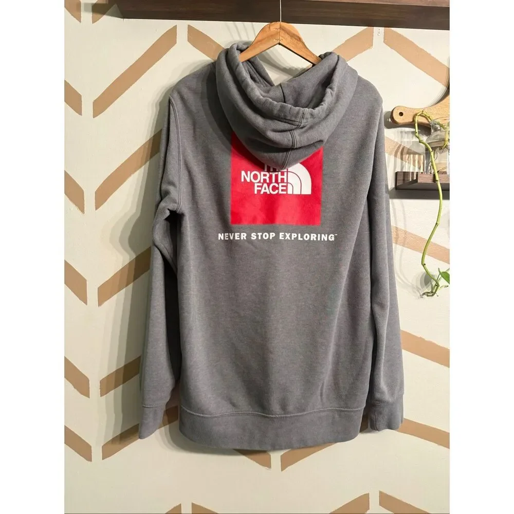The North Face Heather Gray Fleece NSE Red Box Graphic Pullover Hoodie Large‎
